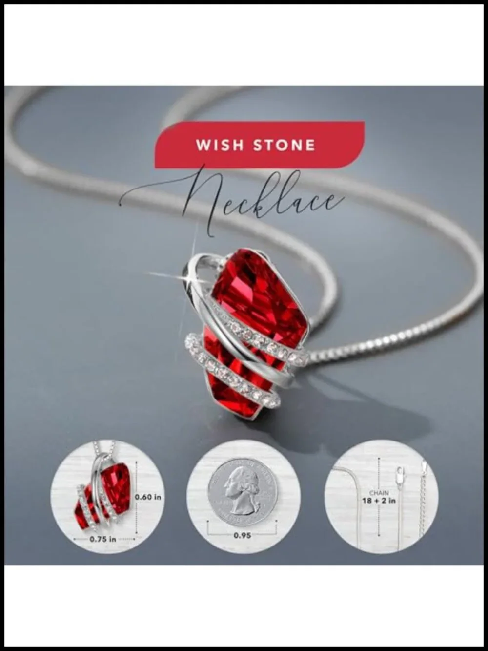 Wish Stone Pendant Necklace, 18K Rose Gold Plated/Silvertone, 18